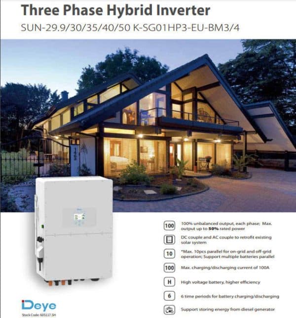 Deye High Voltage SUN-50K-SG01HP3-EU-BM4 HV Hybrid Solar Inverter