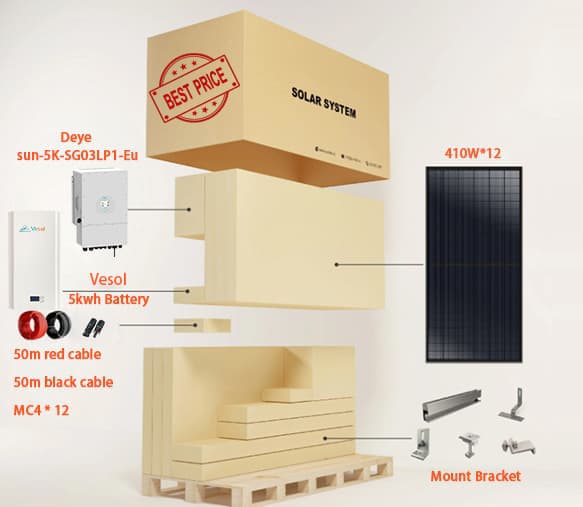 Vesol 5KW Solar Energy System Full Set 5KVA Hybrid Solar System 5000w With 5Kwh Lithium Battery