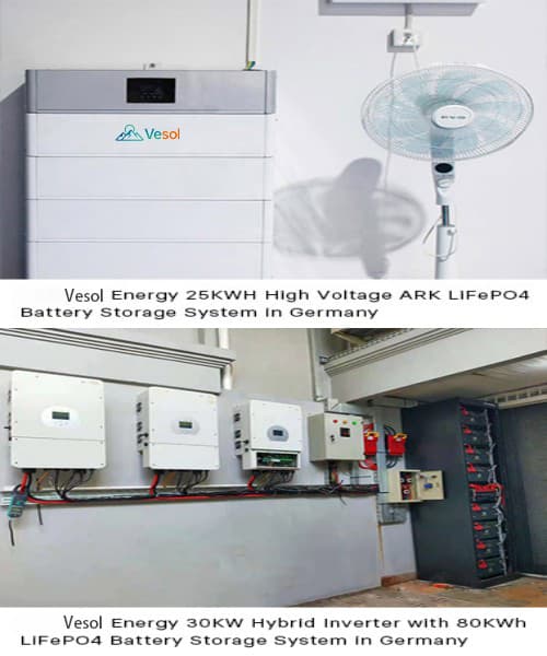 Vesol 20KW 24KW 30KW Hybrid Solar System for EU/US with High Voltage Battery Storage System